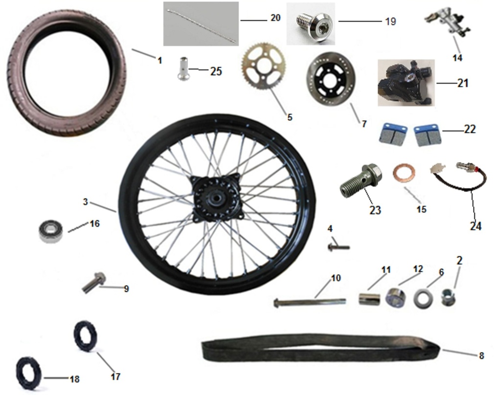 23 Vis banjo Orcal roue arrière moto