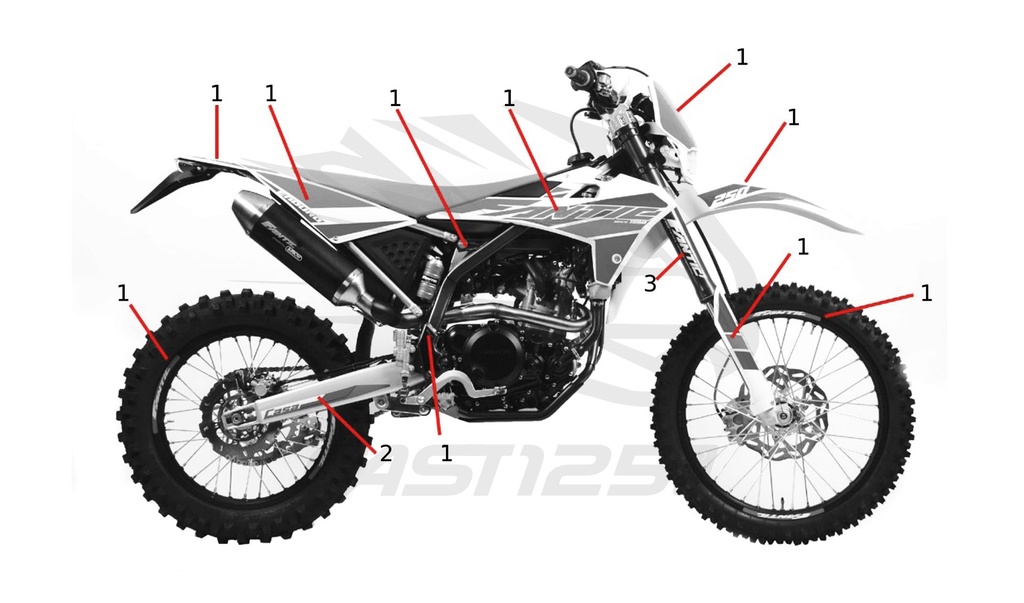 1 Kit gráfico Fantic 125 Enduro 2019 branco