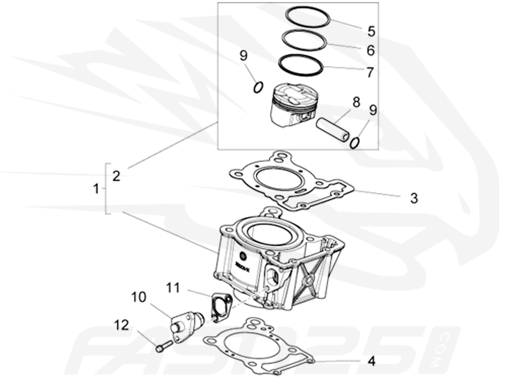 1 Gruppo termico completo 125 Aprilia - 125 Orcal - 125 FB Mondial