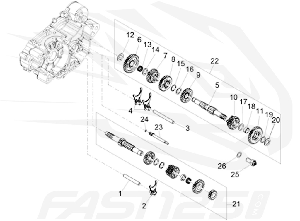 5 Arbre secondaire 125 Aprilia - 125 Orcal - 125 FB Mondial