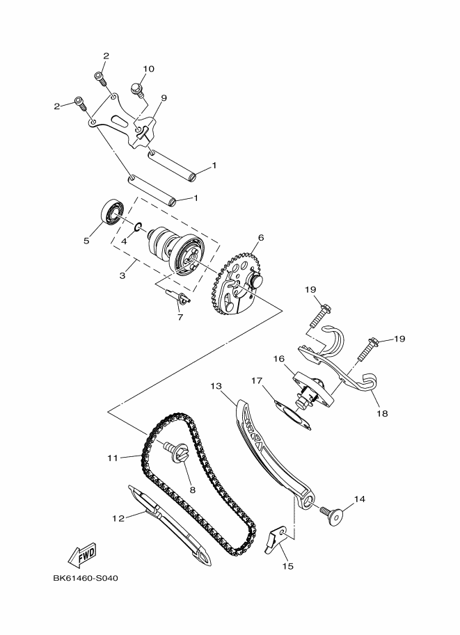 19 Vis tendeur chaine distribution MT 125 Ph2 / YZF R 125 Ph3