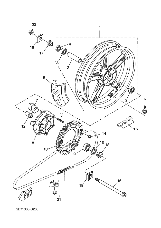 18 Collare perno ruota posteriore 2 YZF R 125 Ph1