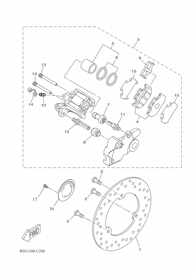 6 Bremssatteldichtung hinten MT 125 Ph2 / YZF R 125 Ph3