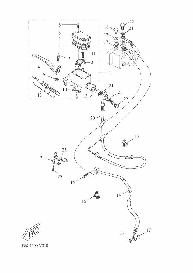 1 Cilindro maestro de freno delantero Yamaha MT 125 Fase 2